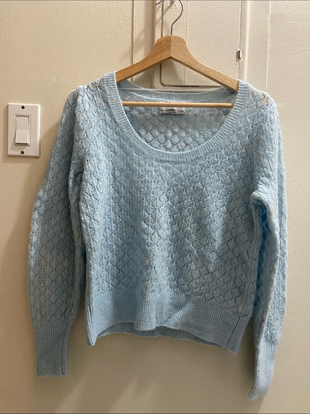 Old Navy Light Blue Scoopneck Openwork Diamond-Knit Sweater